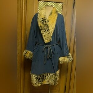 Vintage blue corduroy robe fur XL